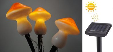 Gartenleuchte Leuchte 3 Pilze mit Erdspieß LED Solarbetrieb Dämmerungsschalter