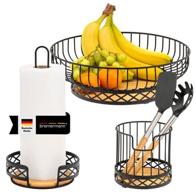 bremermann Küchenutensilien 3er Set, Küchenhelfer und Obstkorb aus Metall