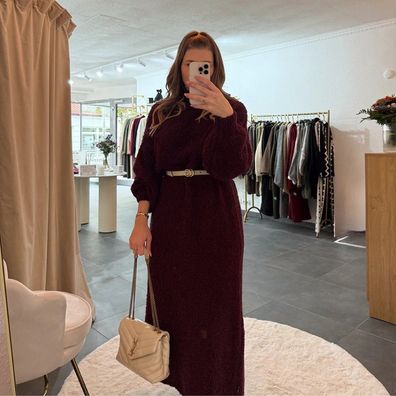 Strickkleid Damen Langes Kleid JANA weinrot Onesiz XS-XL langarm Damenkleid Frau