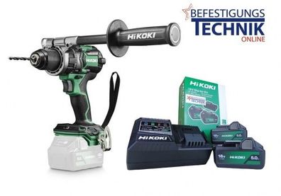 HIKOKI 18,0 Volt Akku Bohrschrauber DS18DC DS18DBL2 + 2x Akkus 5,0 Ah BSL1850MA im Ka