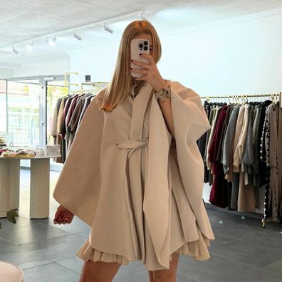 Cape Poncho "Fiona" beige Onesize (XS-XL) Damen Cape Frauen Frau Winter langarm
