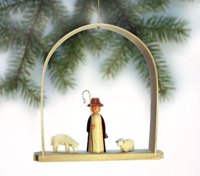 Baumbehang Schäfer mit Schafen im Bogen bunt Höhe=13cm NEU Christbaumschmuck