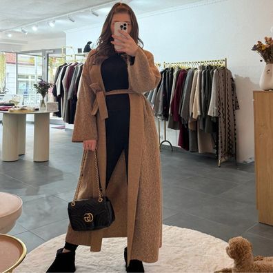 Langer Frauen Mantel "Sina" Hellbraun Damen Wintermantel, Länge 138cm Winterjacke