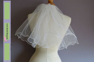 Kurzer Brautschleier mit Strass, weiß, fertig auf Kamm
