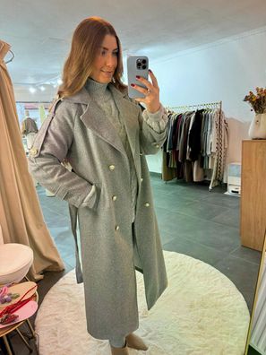 Langer Frauen Mantel KIM Grau Damen Wintermantel OneSize 125-130cm Winterjacke