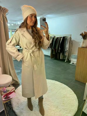 Langer Frauen Mantel KIM beige Damen Wintermantel OneSize 125-130cm Winterjacke