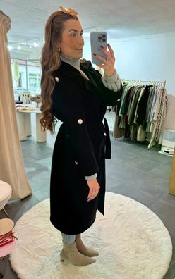 Langer Frauen Mantel KIM schwar Damen Wintermantel OneSize 125-130cm Winterjacke