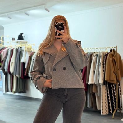 Kurzer Trenchcoat LILLI Grau Damen Jacke OneSize XS-XL Winter Trench Coat Frauen