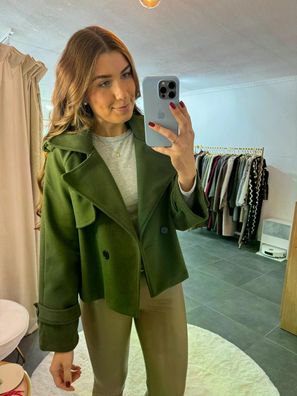 Kurzer Trenchcoat LILLI Khaki Damen Jacke OneSize XS-XL Winter Trench Coat Frauen