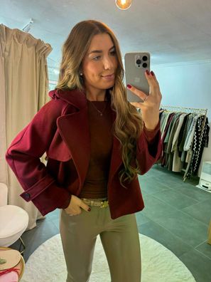 Kurzer Trenchcoat LILLI Weinrot Damen Jacke OneSize XS-XL Winter Trench Coat Frauen