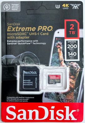 SanDisk Extreme Pro microSDXC UHS-I Speicherkarte 2TB + SD-Adapter RescuePro NEU
