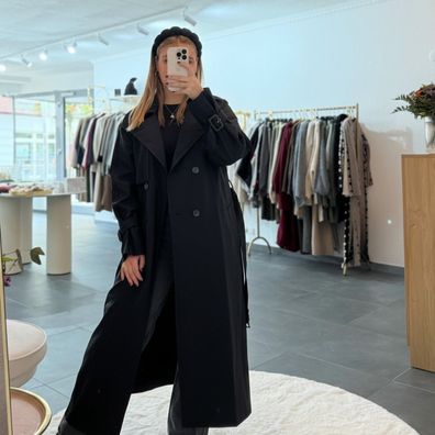 Langer Jeans Trenchcoat JOLINA Schwarz Damen Jacke OneSize XS-XL Trench Coat Frauen