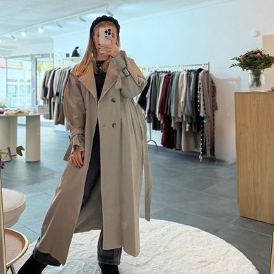 Langer Jeans Trenchcoat JOLINA Dunkelgrau Damen Jacke OneSize XS-XL Trench Coat Fraue