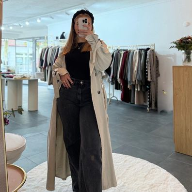 Langer Jeans Trenchcoat JOLINA Hellgrau Damen Jacke OneSize XS-XL Trench Coat Frauen