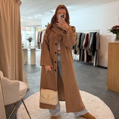 Langer Frauen Mantel PIA Braun Damen Wintermantel OneSize 125-130cm Winterjack