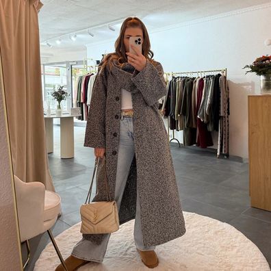 Langer Frauen Mantel PIA Grau Damen Wintermantel OneSize 125-130cm Winterjack