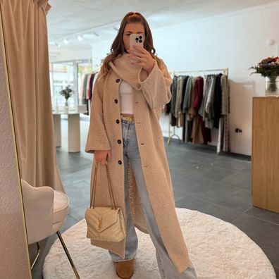 Langer Frauen Mantel PIA Beige Damen Wintermantel OneSize 125-130cm Winterjack