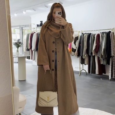 Langer Frauen Mantel PIA Camel Damen Wintermantel OneSize 125-130cm Winterjack