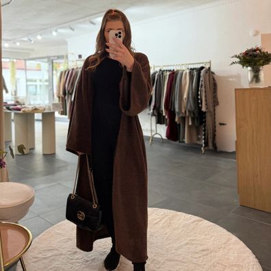 Langer Frauen Mantel OLIVIA Hellbraun Damen Wintermantel OneSize 125-130cm