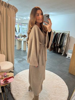 Langer Frauen Mantel OLIVIA Taupe Damen Wintermantel OneSize 125-130cm