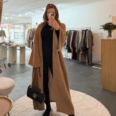 Langer Frauen Mantel OLIVIA Beige Damen Wintermantel OneSize 125-130cm