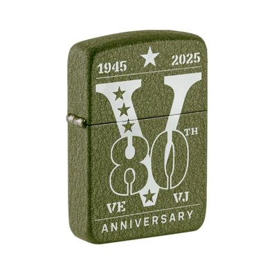 Zippo Benzin-Feuerzeug Steel Case Green Crackle Victory Europe 80, unbefüllt