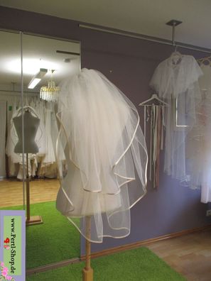 Brautschleier mit Satinkante, Champagner, doppellagig