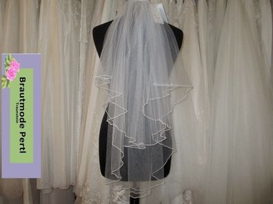 Braut Schleier mit Perlenkante, weiß, S-108 Diamond, Bianco