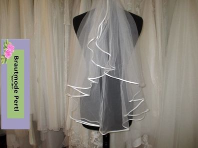 Brautschleier mit Satinkante, weiß, doppellagig