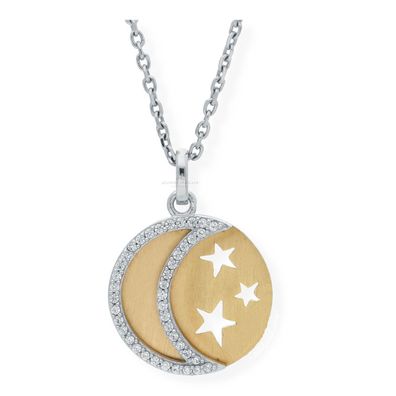 JuwelmaLux Halbmond Anhänger 925/000 Sterling Silber vergoldet mit Zirkonia JL39-02-0