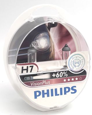 Philips H7 VisionPlus Scheinwerferlampe + 60% 12V 2er Kit