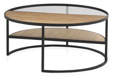 Couchtisch aus Metall mit Holz und Glas