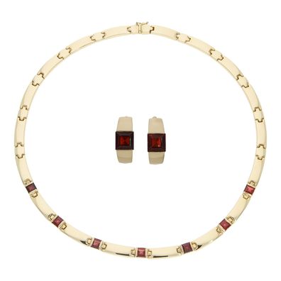 Set Halskette & Creolen Gold 585 Granat Second Hand 25326088 getragen, wie neu
