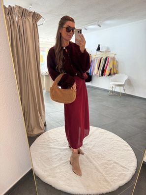 Satinrock Damen "Lou" Weinrot langer Rock Frauen Röcke Damenrock Onesize (XS-XL)