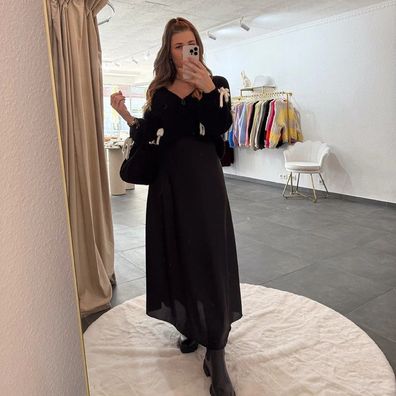 Satinrock Damen "Lou" Schwarz, langer Rock Frauen Röcke Damenrock Onesize (XS-XL)