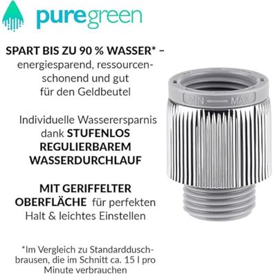 puregreen Dusch-Wassersparer – Regulierung des Wasserdurchflusses, 1/2" Gewinde