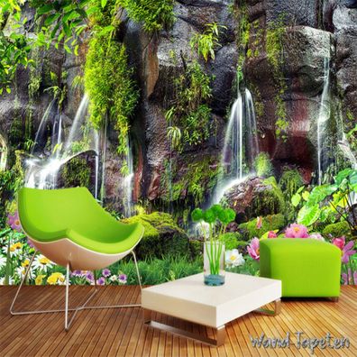 Vlies Fototapete Wandtapete Wandbilder Wasserfall in Gartenlandschaft 4138