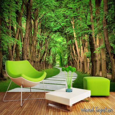 Vlies Fototapete Wandtapete Wandbilder 3D Bäumen Gesäumten Steinweg 4139