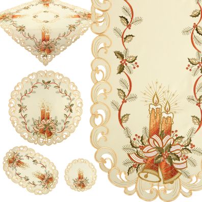 Weihnachten Tischdecke Tischläufer Deckchen Tischwäsche Terrakotta Gold Bestickt