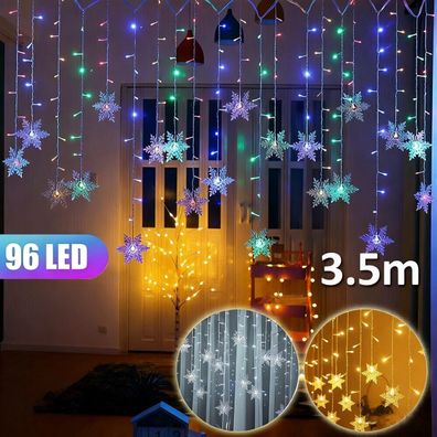 LED Lichterkette Fenster Schneeflocke Lichtervorhang Innen Außen Weihnacht Deko
