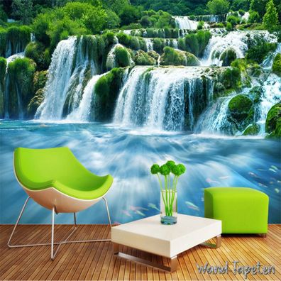 Vlies Fototapete Wandtapete Wandbilder 3D Wandbild mit Wasserfalllandschaft 4154