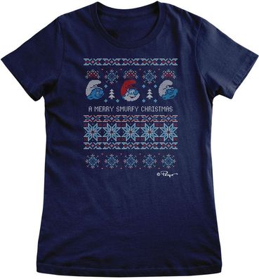 Die Schlümpfe Damen T-Shirt A Merry Smurfy Christmas Girly Tee RB-5-SMF010