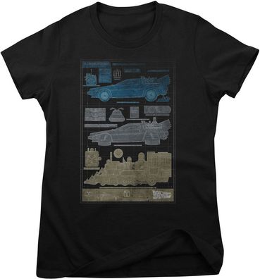 Back to the Future Damen T-Shirt-Time Machine Blueprints Girly Tee UV-5-BTTF016