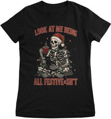 Hybris Damen T-Shirt All Festive &amp; Sh*t Girly Tee SH-5-16149