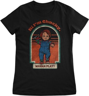 Chucky Damen T-Shirt-Wanna Play? Distressed Girly Tee UV-5-CKY011