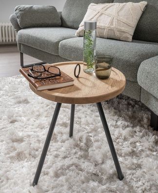 Beistelltisch 40x45cm "Lissabon" Wildeiche & Metall schwarz