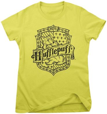Harry Potter Damen T-Shirt-Hufflepuff Washed Crest Girly Tee WB-5-HP021