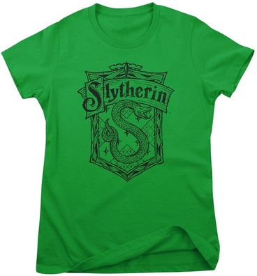 Harry Potter Damen T-Shirt-Slytherin Washed Crest Girly Tee WB-5-HP023