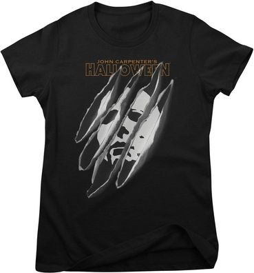 Halloween Damen T-Shirt-Michael Myers Slashed Mask Girly Tee PA-5-HAL005-PAPL311