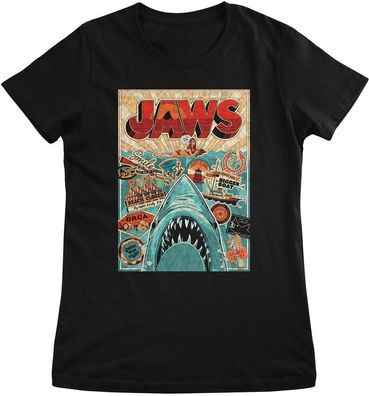 Jaws Damen T-Shirt Water Poster Girly Tee UV-5-JAWS028